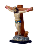Lord Jesus Christ on the Standing Cross Marble Dust Murti Idol - 6.5 x 5 Inches | For Pooja Temple | Home Decor | Office Decoration | Mandir Decoration And Gifts