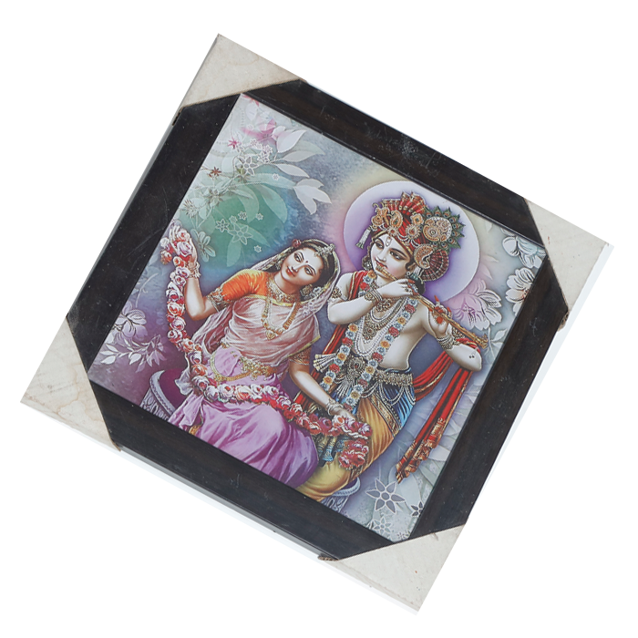 Goddess Radha And Lord Krishan Photo Frame - 11 × 11 Inches | For Pooja Temple | Home Decor And Gifts