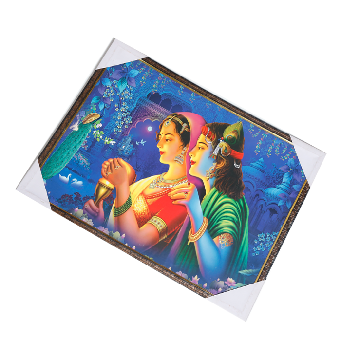 Goddess Radha And Lord Krishan Photo Frame - 25 × 19 Inches | For Pooja Temple | Home Decor And Gifts