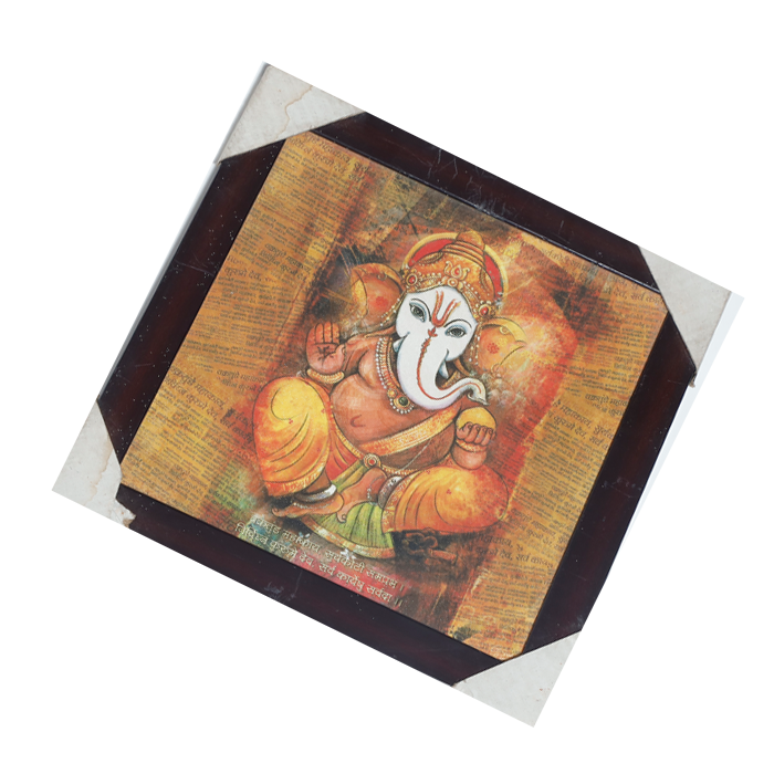 Lord Ganesha Photo Frame - 11 × 11 Inches | For Pooja Temple | Home Decor And Gifts