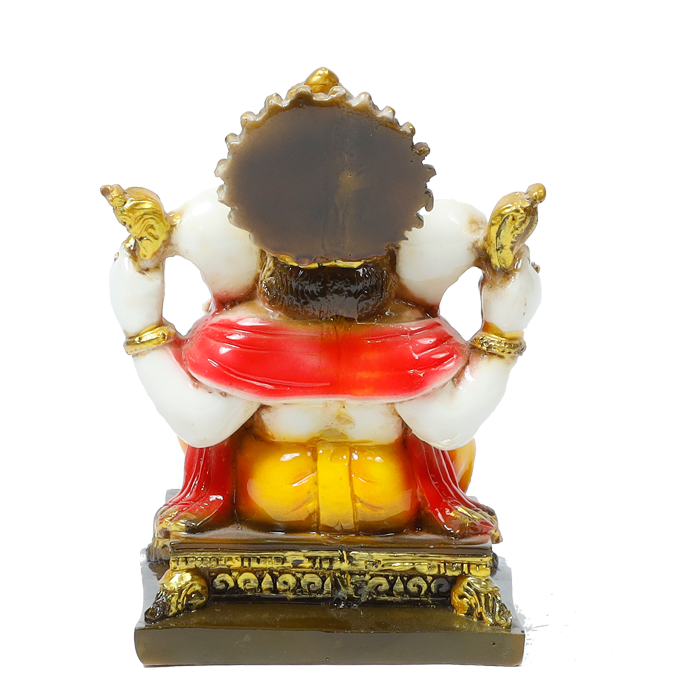 Lord Ganesha Is Sitting On The Throne | Marble Dust Murti Idol - 6 × 4 Inches | For Pooja Temple | Home Decor | Office Decoration | Mandir Decoration And Gifts