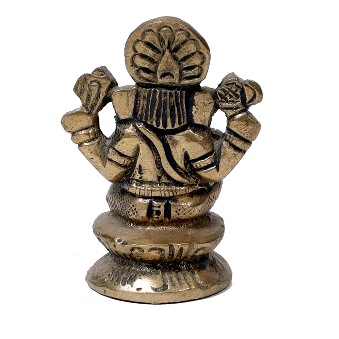 Brass Murti Lord Ganesha Is Sitting On Throne - 2 × 1.5 Inches | 3 × 2.5 Inches | For Pooja Temple | Home Decor | Office & Mandir Decoration And Gifts