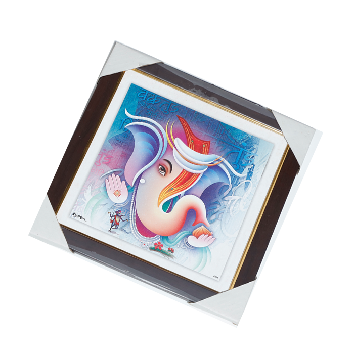 Lord Ganesha Photo Frame - 11 × 11 Inches | For Pooja Temple | Home Decor And Gifts