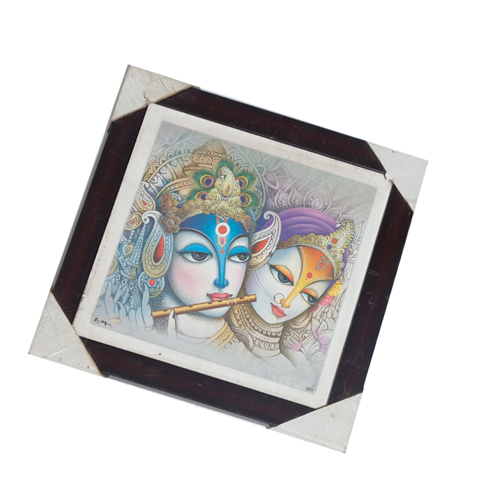 Goddess Radha And Lord Krishan Photo Frame - 11 × 11 Inches | For Pooja Temple | Home Decor And Gifts