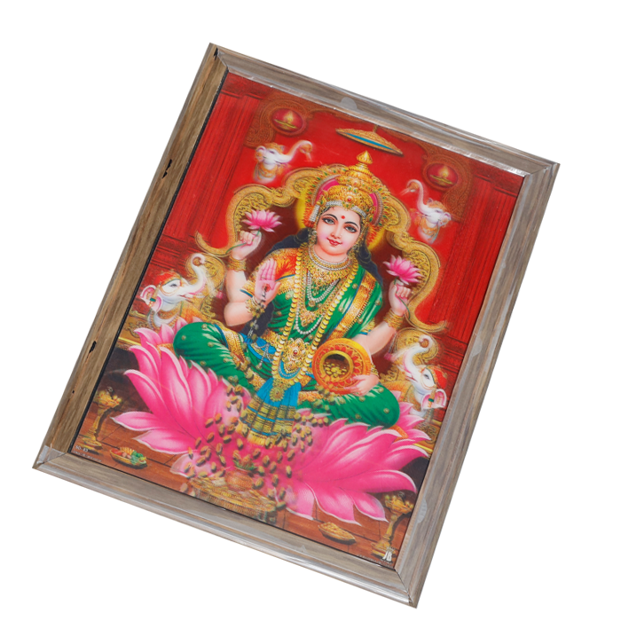 Goddess Lakshmi Mata Is Sitting On Lotus Flower Photo Frame - 17 × 13 Inches | For Pooja Temple | Home Decor And Gifts