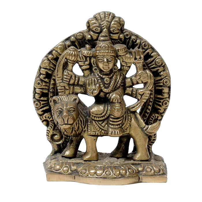 Brass Murti Goddess Durga Mata Is Sitting On Lion - 3 × 2.5 Inches | For Pooja Temple | Home Decor | Office & Mandir Decoration And Gifts