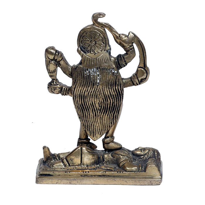 Brass Murti Goddess Kali Mata Standing On Lord Shiva - 4 × 3 Inches | For Pooja Temple | Home Decor | Office & Mandir Decoration And Gifts