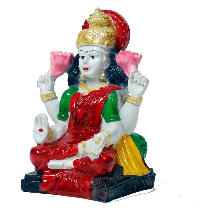 Goddess Lakshmi Mata Is Sitting On The Stool Marble Dust Murti Idol - 5 × 3 Inches | For Pooja Temple | Home Decor | Office Decoration | Mandir Decoration And Gifts