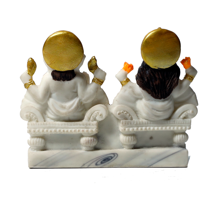 Goddess Lakshmi Mata & Lord Ganesha Is Sitting On Throne | Marble Dust Murti Idol - 4 x 5 Inches | For Pooja Temple | Home Decor | Office Decoration | Mandir Decoration And Gifts