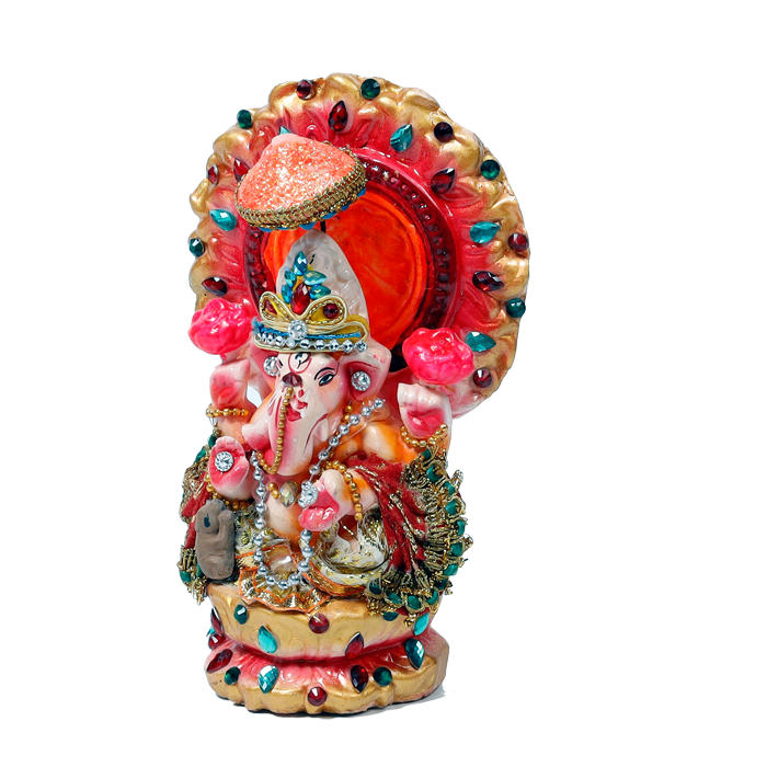 Lord Ganesha Is Sitting On Throne Terracotta Clay Murti Idol - 6 × 3 Inches | For Pooja Temple | Home Decor And Gifts