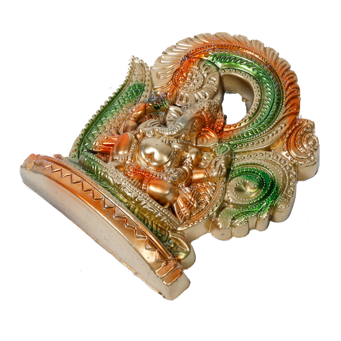 Lord Ganesha Is Sitting On Throne | decorative Plastic Murti Idol - 7 × 5 Inches | For Pooja Temple | Home Decor | Office & Mandir Decoration And Gifts