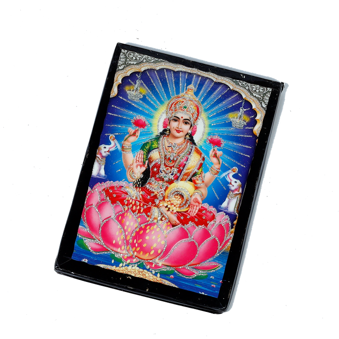 Goddess Lakshmi Mata Is Sitting On Lotus Flower | Photo Frame - 7 x 5 Inches | For Pooja Temple | Home Decor | Office Decoration | Mandir Decoration And Gifts