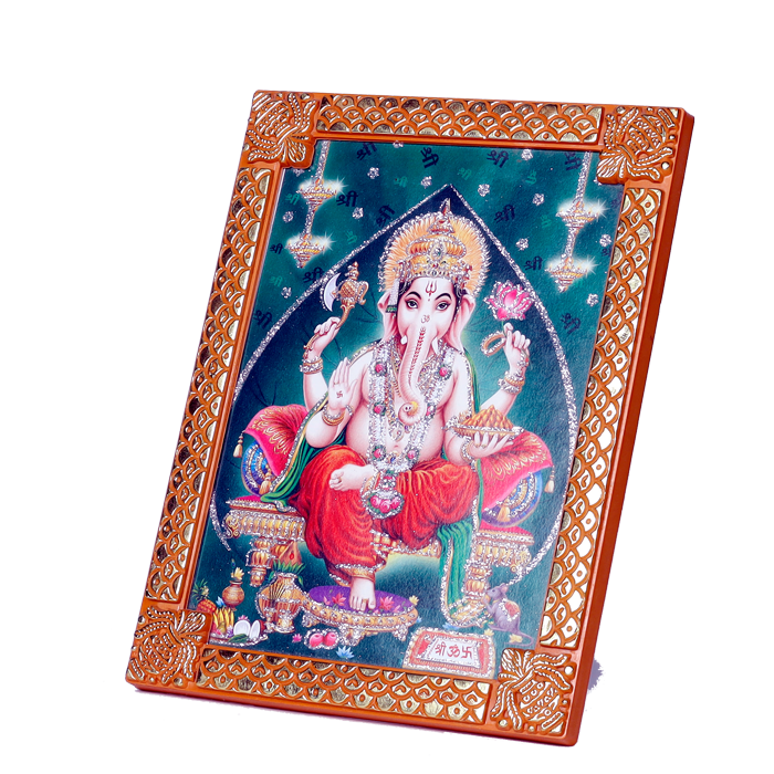 Lord Ganesha Is Sitting On Throne | Photo Frame - 8 x 6 Inches | For Pooja Temple | Home Decor | Office Decoration | Mandir Decoration And Gifts