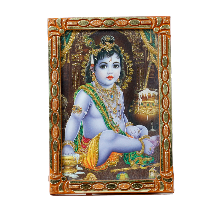 Lord Bal Gopal Krishna Photo Frame - 5 × 3 Inches | For Pooja Temple | Home Decor | Office Decoration | Mandir Decoration And Gifts