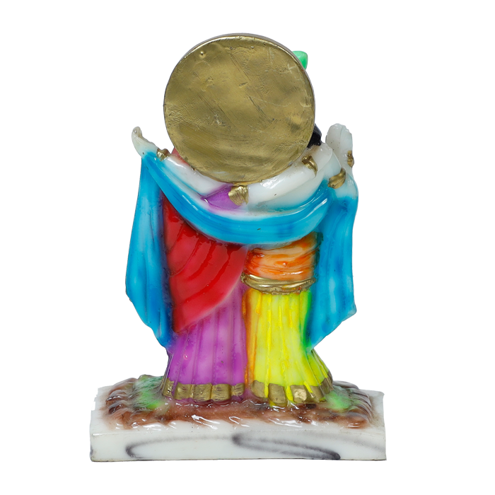 Goddess Radha And Lord Krishna Are Standing At The Chowki | Marble Dust Murti Idol - 6 × 4 Inches | For Pooja Temple | Home Decor | Office Decoration | Mandir Decoration And Gifts