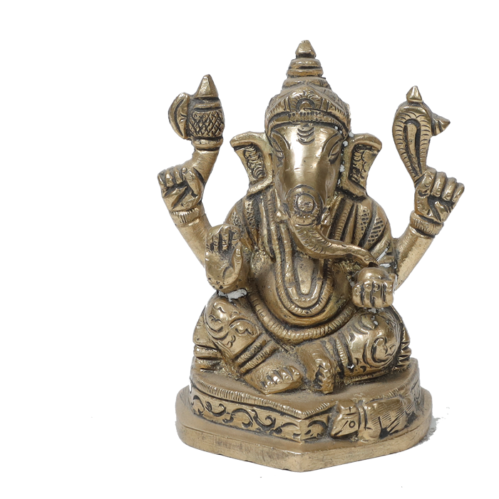 Brass Murti Lord Ganesha Is Sitting On Lotus Flower - 3.8 × 3 Inches | For Pooja Temple | Home Decor | Office & Mandir Decoration And Gifts