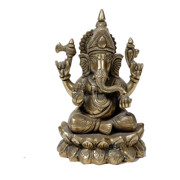 Brass Murti Lord Ganesha Is Sitting On Lotus Flower - 6.3 × 3.7 Inches | For Pooja Temple | Home Decor | Office & Mandir Decoration And Gifts