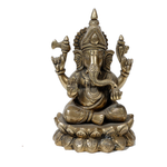 Brass Murti Lord Ganesha Is Sitting On Lotus Flower - 6.3 × 3.7 Inches | For Pooja Temple | Home Decor | Office & Mandir Decoration And Gifts