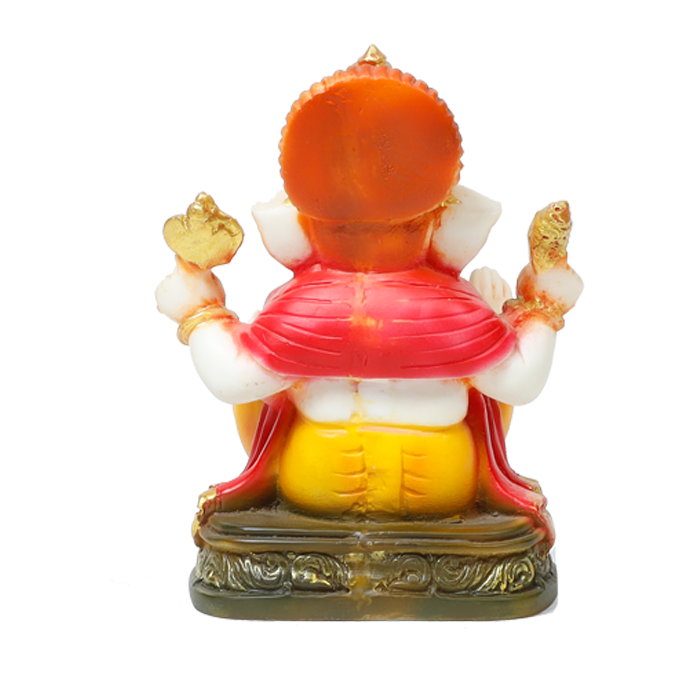 Lord Ganesha Is Sitting On The Throne | Marble Dust Murti Idol - 6 × 4 Inches | For Pooja Temple | Home Decor | Office Decoration | Mandir Decoration And Gifts