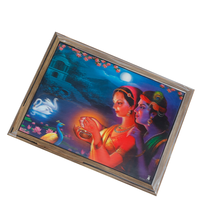 Goddess Radha And Lord Krishan Photo Frame - 17 × 13 Inches | For Pooja Temple | Home Decor And Gifts