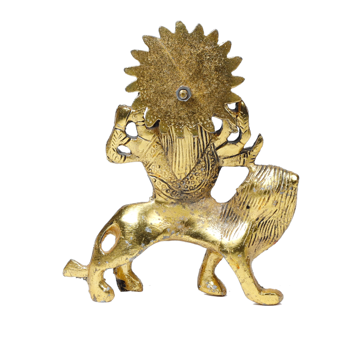 Brass Murti Shera Wali Mata Is Sitting On Lion - 6 × 5 Inches | For Pooja Temple | Home Decor | Office & Mandir Decoration And Gifts
