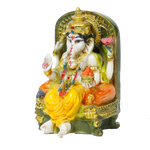 Lord Ganesha Is Sitting On The Throne | Marble Dust Murti Idol - 4 × 3 Inches | For Pooja Temple | Home Decor | Office Decoration | Mandir Decoration And Gifts