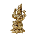 Brass Murti Goddess Lakshmi Ji Is Sitting On Lotus Flower - 4 × 3 Inches | For Pooja Temple | Home Decor | Office & Mandir Decoration And Gifts