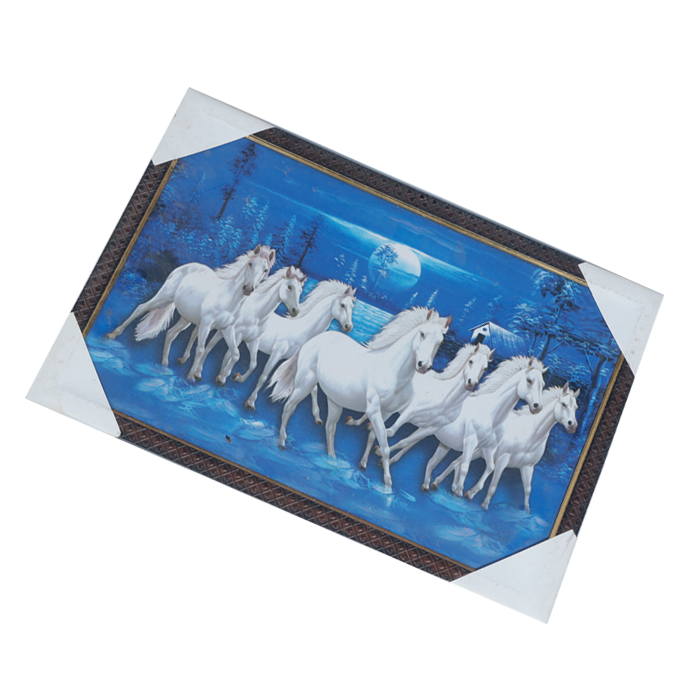 7 Running Vastu Shastr White Horse Photo Frame - 19 × 13 Inches | For Home Decor And Gifts
