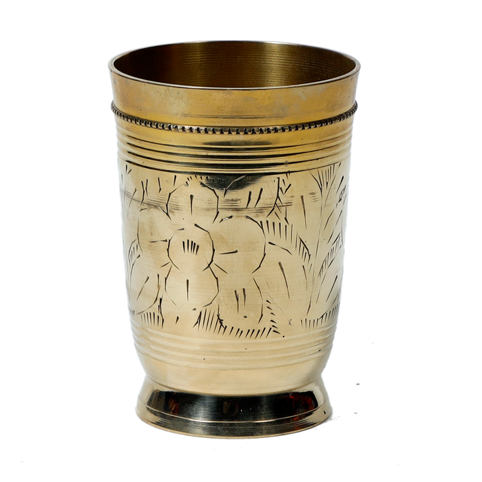 Drinking Brass Tumbler with Embossed Design | Brass Dining Glass - 4 × 3 Inches | 3 × 2.5 Inches | For Daily Use | Traditional Kitchenware And Pooja Temple