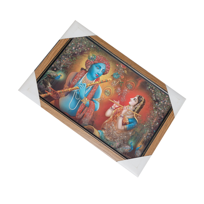 Goddess Radha And Lord Krishan Photo Frame - 20 × 15 Inches | For Pooja Temple | Home Decor And Gifts