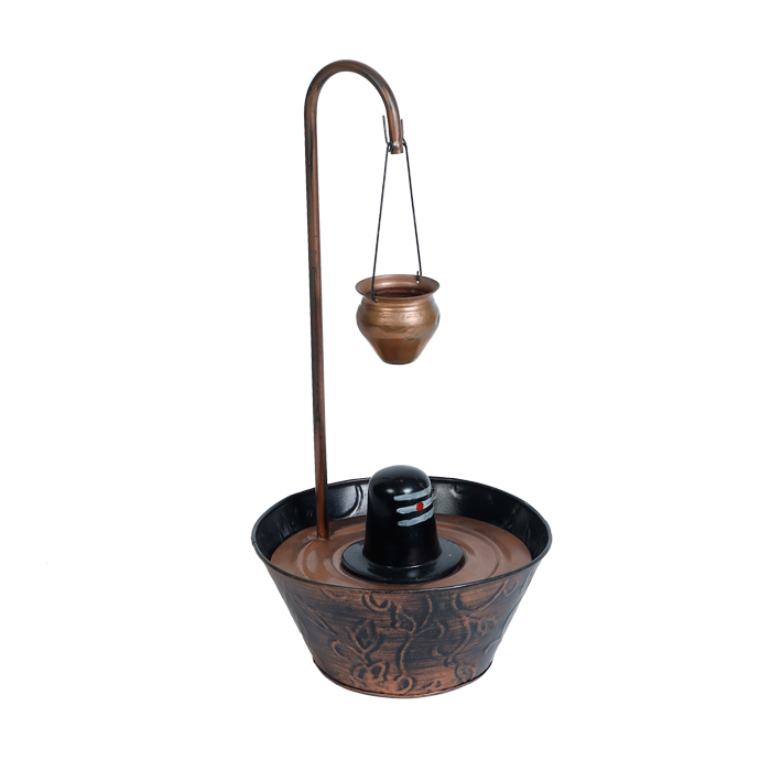 Bianco Shivling Water Fountain with Real Copper Kalash Drip | Polyresin Table-Top Indoor Waterfall for - 18 × 9 Inches | For Pooja Temple | Home Décor | Vastu | Meditation & Gifts