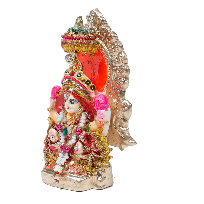 Goddess Lakshmi Mata Is Sitting On Throne | Terracotta Clay Murti Idol - 6 × 3 Inches | For Pooja Temple | Home Decor | Office Decoration | Mandir Decoration And Gifts