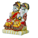 Goddess Lakshmi Mata And Lord Ganesha Are Dressed In Clothes | Marble Dust Murti Idol - 7 x 6 Inches | For Pooja Temple | Home Decor | Office Decoration | Mandir Decoration And Gifts