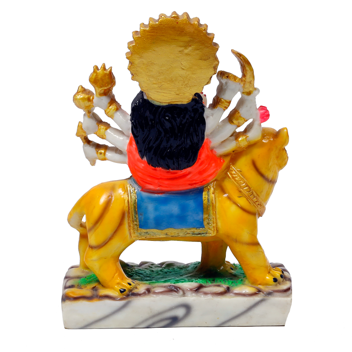 Goddess Durga Mata Is Sitting On The Lion | Marble Dust Murti Idol - 6 × 5 Inches | For Pooja Temple | Home Decor | Office Decoration | Mandir Decoration And Gifts