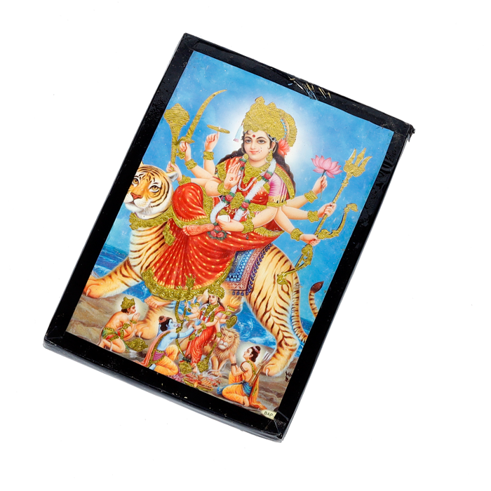 Goddess Shera Wali Mata Is Sitting On The Lion Photo Frame - 7 x 5 Inches | For Pooja Temple | Home Decor | Office Decoration | Mandir Decoration And Gifts