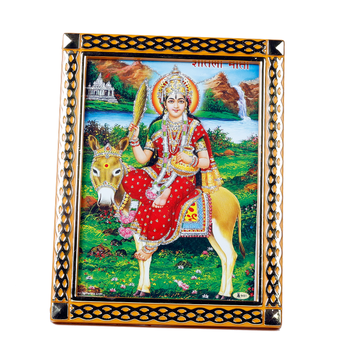 Goddess Sheetala Mata Is Sitting On Donkey | Photo Frame - 8 x 6 Inches | For Pooja Temple | Home Decor | Office Decoration | Mandir Decoration And Gifts