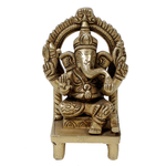 Brass Murti Lord Ganesha Is Sitting On Throne- 4.5 × 2.5 Inches | For Pooja Temple | Home Decor | Office & Mandir Decoration And Gifts