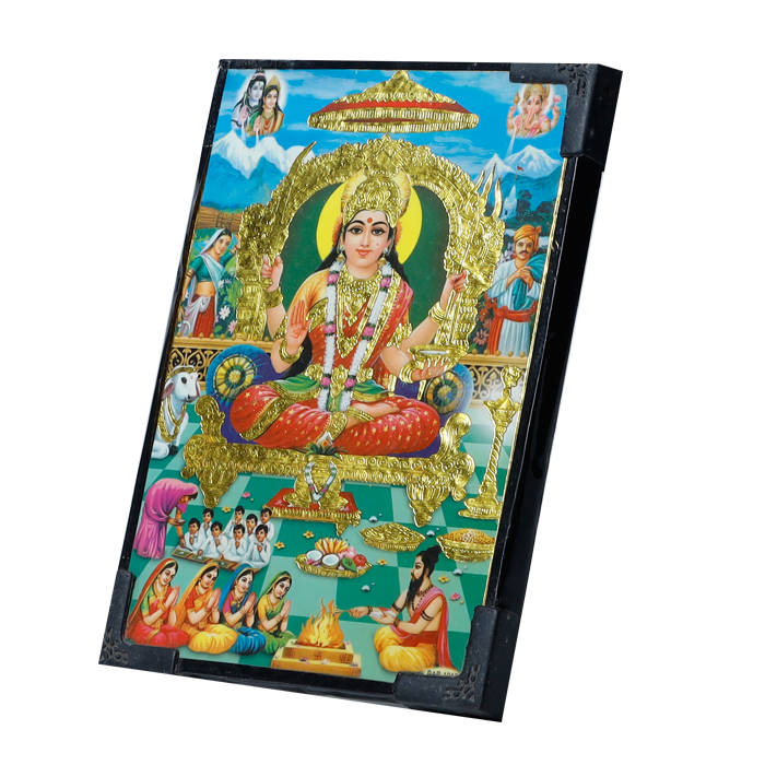Goddess Santoshi Is Sitting On Throne Mata Photo Frame - 7 × 5 Inches | For Pooja Temple | Home Decor | Office Decoration | Mandir Decoration And Gifts