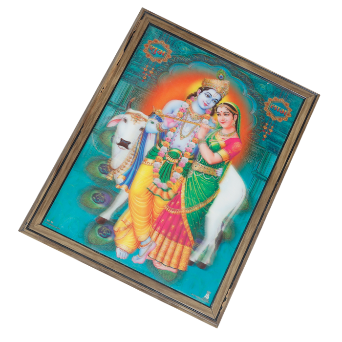 Goddess Radha And Lord Krishan Photo Frame - 17 × 13 Inches | For Pooja Temple | Home Decor And Gifts