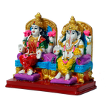 Goddess Lakshmi Mata & Lord Ganesha Is Sitting On The Throne Marble Dust Murti Idol - 4 x 4.3 Inches | For Pooja Temple | Home Decor | Office Decoration | Mandir Decoration And Gifts