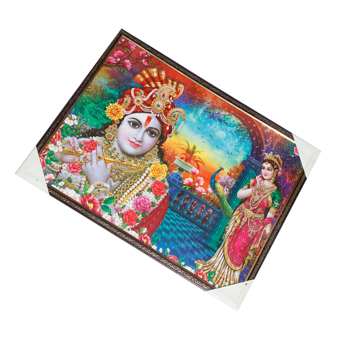 Goddess Radha And Lord Krishan Photo Frame - 25 × 19 Inches | For Pooja Temple | Home Decor And Gifts