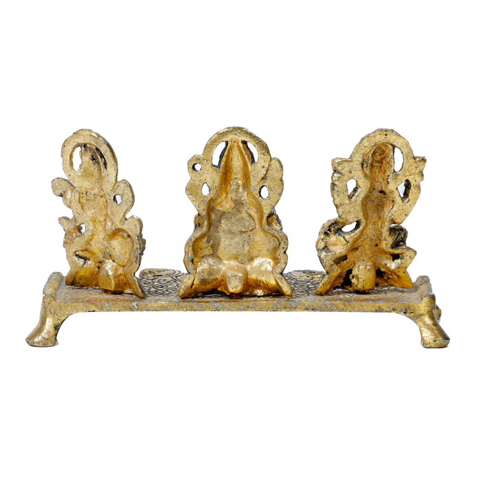 Brass Murti Goddess Lakshmi And Lord Ganesha Is Sitting On Throne - 3 × 7 Inches | For Pooja Temple | Home Decor | Office & Mandir Decoration And Gifts