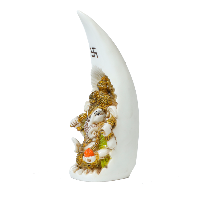 Lord Ganesha Is Sitting In Half Moon Hathi Dant | Marble Dust Murti Idol - 10 × 3 Inches | For Pooja Temple | Home Decor | Office Decoration | Mandir Decoration And Gifts