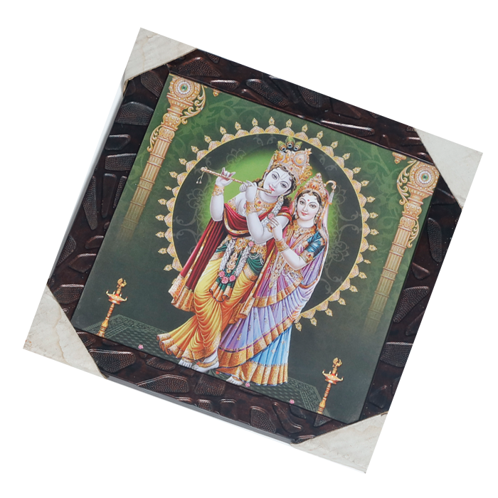 Goddess Radha And Lord Krishan Photo Frame - 11 × 11 Inches | For Pooja Temple | Home Decor And Gifts
