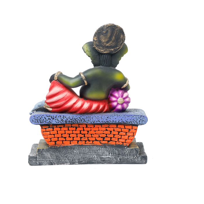 Lord Ganesha Is Sitting On The Throne Terracotta Clay Murti Idol - 7 × 4 Inches | For Pooja Temple | Home Decor | Office Decoration | Mandir Decoration And Gifts