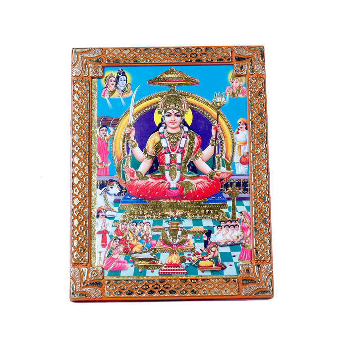 Goddess Santoshi Mata Is Sitting On Throne Photo Frame - 8 x 6 Inches | For Pooja Temple | Home Decor | Office Decoration | Mandir Decoration And Gifts
