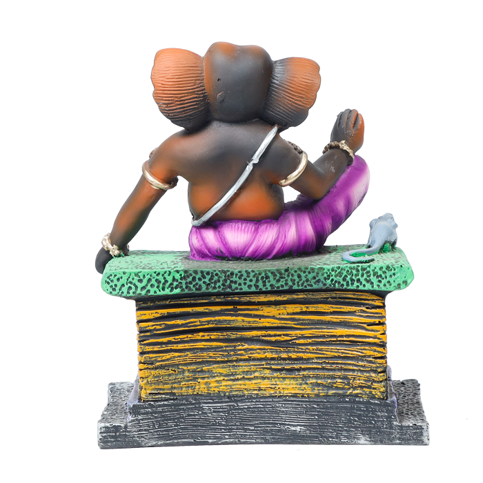 Lord Ganesha Is Sitting On The Throne Terracotta Clay Murti Idol - 7 × 4 Inches | For Pooja Temple | Home Decor | Office Decoration | Mandir Decoration And Gifts