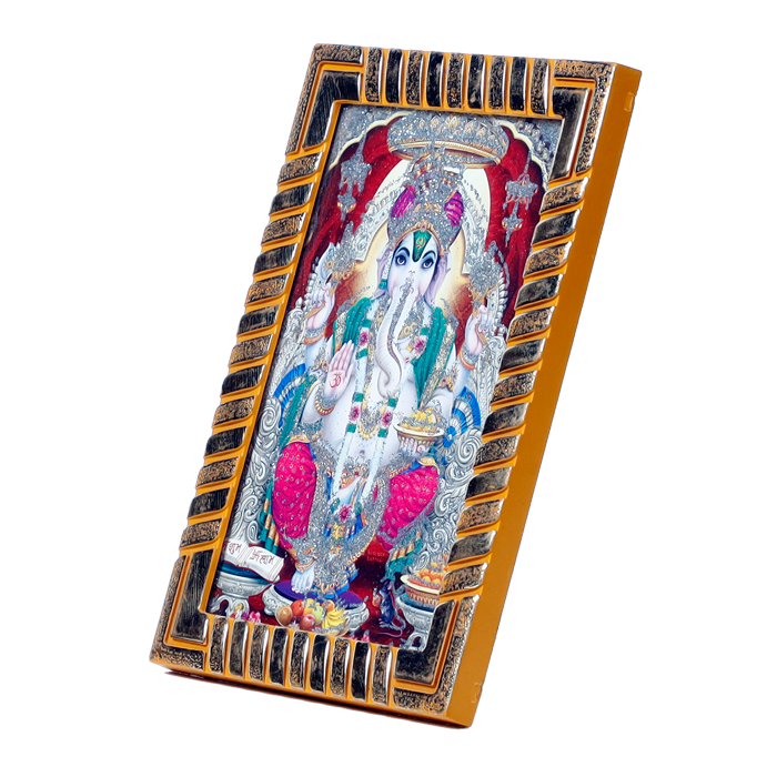 Lord Ganesha Is Sitting On The Throne Photo Frame - 5 × 3 Inches | For Pooja Temple | Home Decor | Office Decoration | Mandir Decoration And Gifts