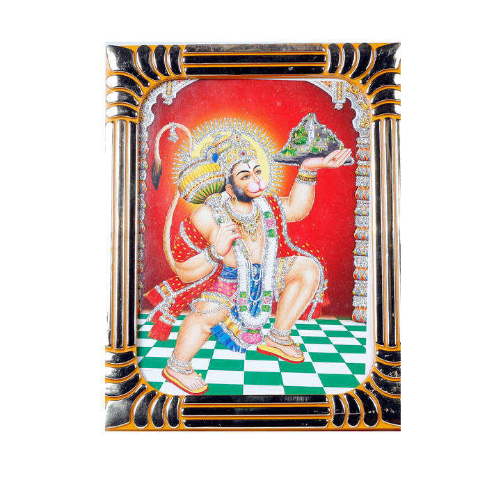 Lord Hanuman Ji Holding a Mountain In His Hand Photo Frame - 8 x 6 Inches | For Pooja Temple | Home Decor | Office Decoration | Mandir Decoration And Gifts