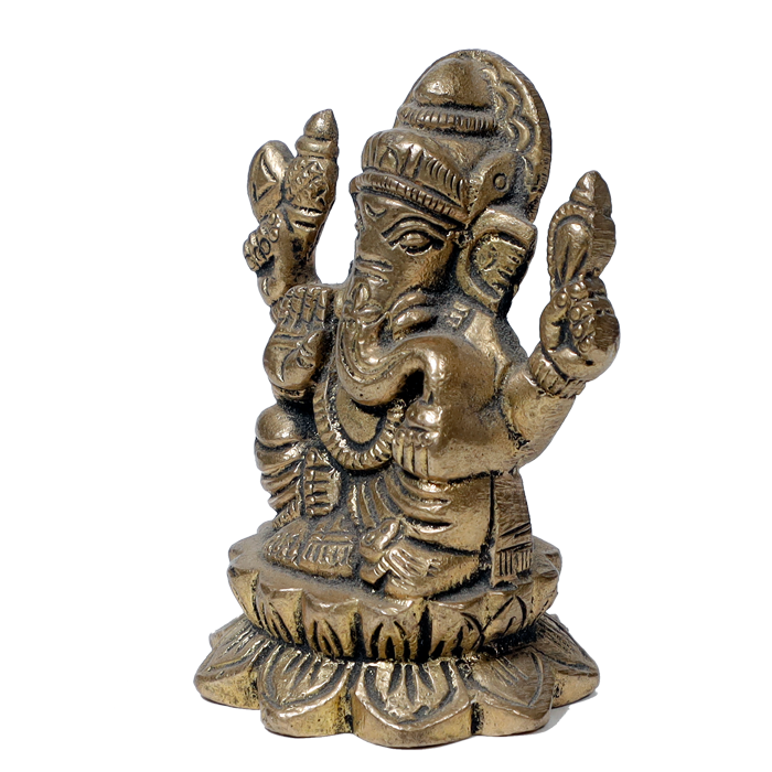 Brass Murti Lord Ganesha Is Sitting On Throne - 3.5 × 3 Inches | For Pooja Temple | Home Decor | Office & Mandir Decoration And Gifts